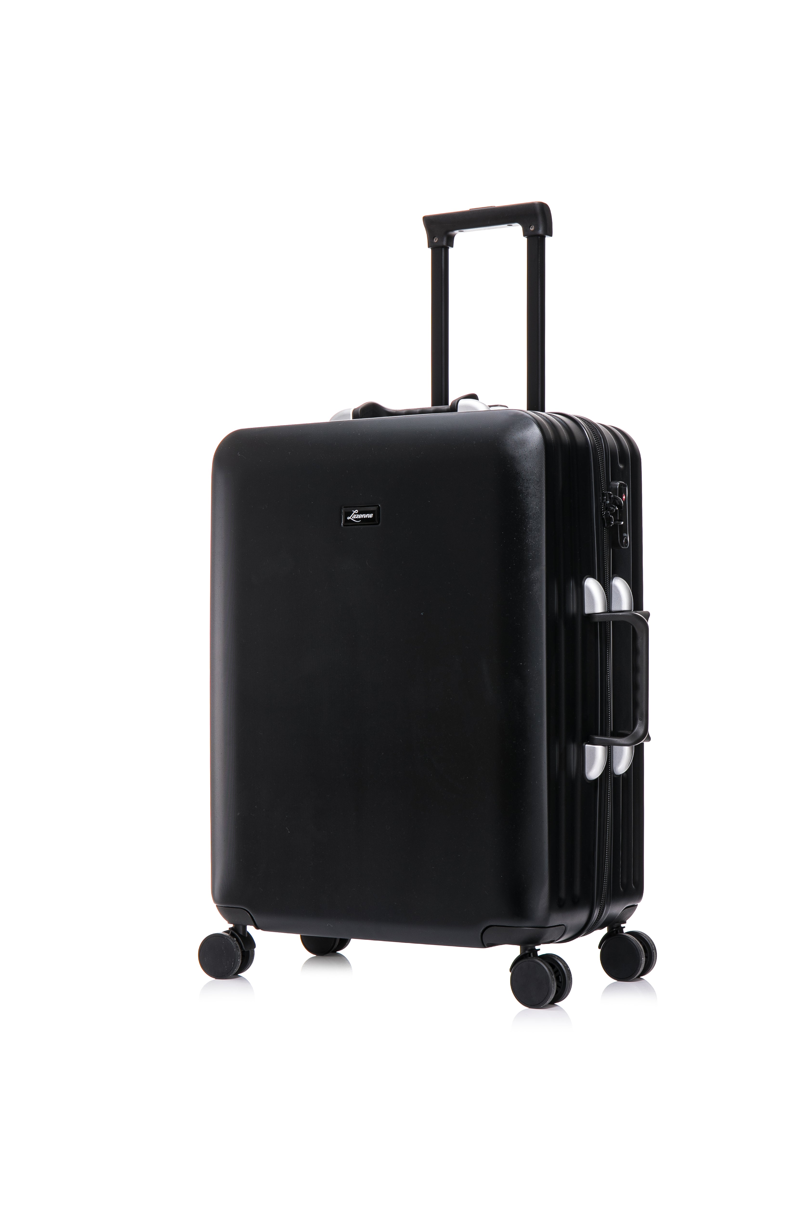Closed black Lazenne Elite wine suitcase with telescopic handle and four spinner wheels