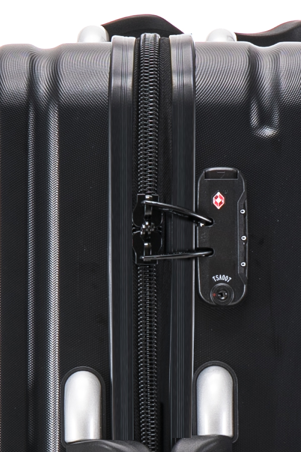 Close-up of the Lazenne Elite suitcase TSA combination lock and zipper pulls